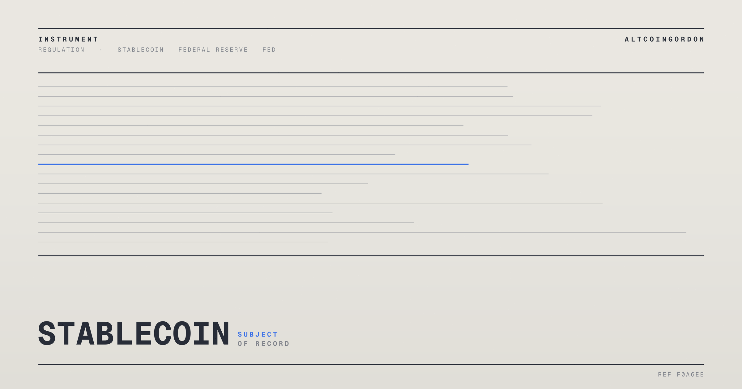 Original AltcoinGordon illustration for: Fed Drafts Stablecoin Rules Setting Issuer Qualifications and Capital Charges